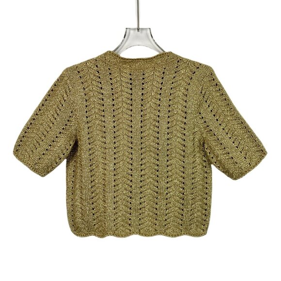 Gucci Metallic Gold Crochet Knit Short-Sleeve Top - Picture 2 of 8